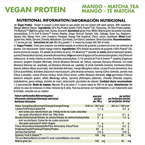 Weider Vegan Protein. Sabor Mango-Matcha. Proteína 100% vegetal de guisantes (PISANE) y arroz. Sin gluten. Sin lactosa. Sin aceite de palma (750 g)