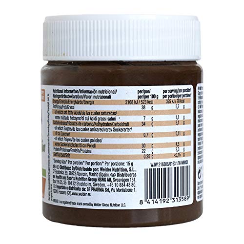 Weider Whey Protein Crunchy Choco Vegan Spread 250 g. 100% vegana, Baja en azúcares, efecto crunchy, 23% proteína de guisante