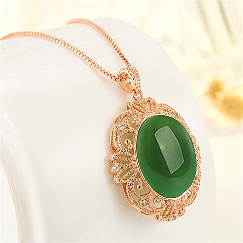 WEIKAI Collar para Mujer Colgante De Diamantes Naturalmente Naturales Colgante Chapado En Oro De 18 Quilates Colgante Verde De Espinacas Colgante De Jade