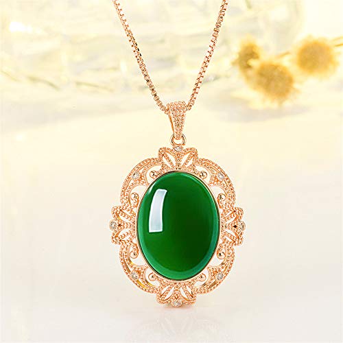WEIKAI Collar para Mujer Colgante De Diamantes Naturalmente Naturales Colgante Chapado En Oro De 18 Quilates Colgante Verde De Espinacas Colgante De Jade