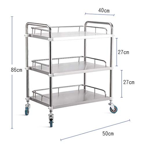 weiwei Carritos de Servicio de Acero Inoxidable de 3 estantes Carrito rodante para Laboratorio médico Dental carritos de Servicio de Equipos Carrito de Herramientas para salón de Belleza (Cuatro ta