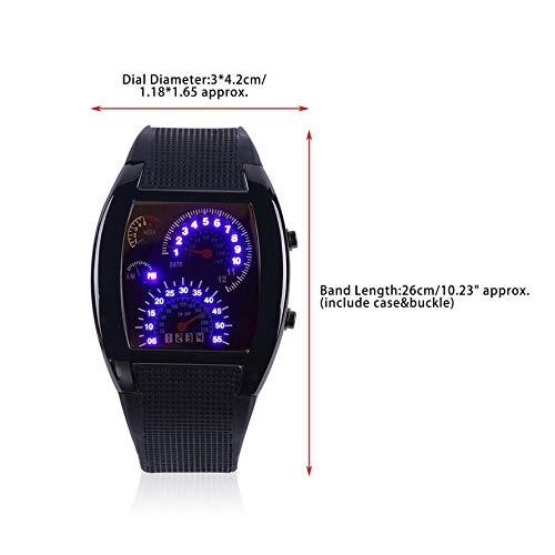 WEIWEITOE-ES Mens Sports RPM Aviation Turbo Blue Flash LED Sports Car Meter Dial Flash LED Reloj de Pulsera Sports Car Meter Gift, Negro,