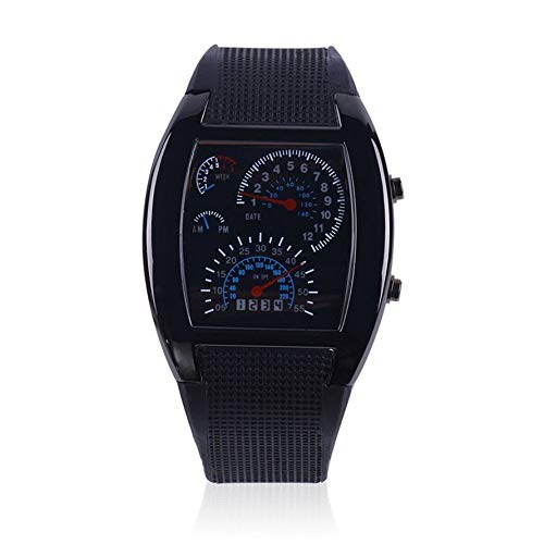 WEIWEITOE-ES Mens Sports RPM Aviation Turbo Blue Flash LED Sports Car Meter Dial Flash LED Reloj de Pulsera Sports Car Meter Gift, Negro,