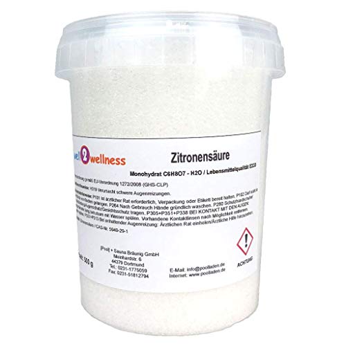 well2wellness® - Polvo de ácido cítrico monohidratado E330 calidad alimentaria en cubo de 500 g