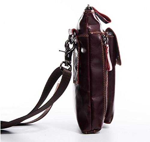 wen hui - Bolso Bandolera multifunción de Piel para Hombre, Color Red Brown, tamaño Talla única