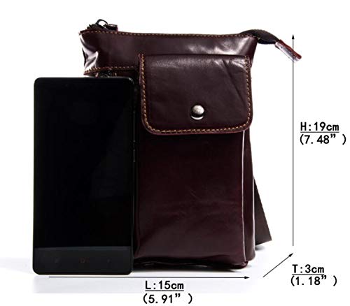 wen hui - Bolso Bandolera multifunción de Piel para Hombre, Color Red Brown, tamaño Talla única