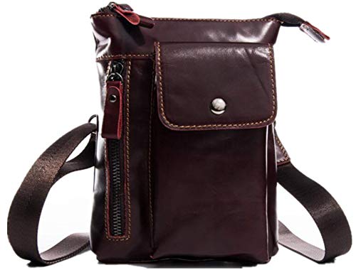 wen hui - Bolso Bandolera multifunción de Piel para Hombre, Color Red Brown, tamaño Talla única