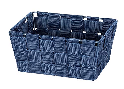 Wenko 20369100 Adria Mini - Cesta de almacenaje para baño (cuadrada, malla de plástico, polipropileno, 14 x 9 x 14 cm), color blanco, azul, largo