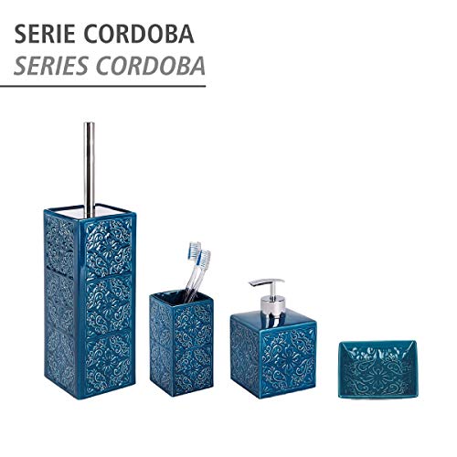 Wenko Cordoba Dosificador de Jabón 0.5 L, Cerámica, Azul, 8.5x8.5x13 cm