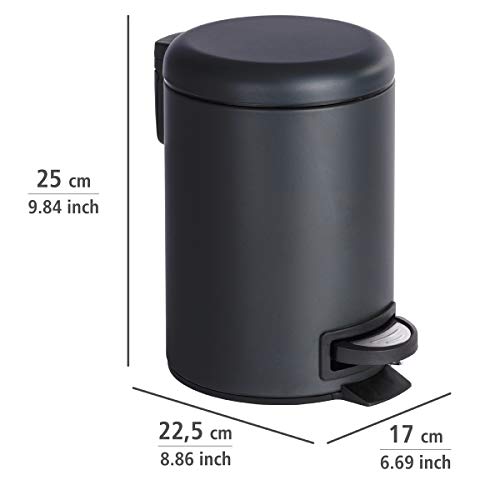 Wenko Leman Cubo con Pedal para Cosmética 3 L, Acero, Negro, 22.5x17x25 cm