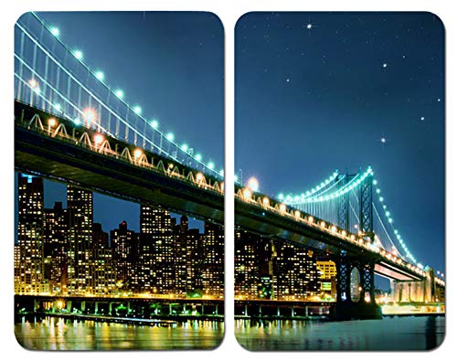 Wenko Placas Cobertoras de Vidrio Universales Brooklyn Bridge, Juego de 2 Piezas para Todos los Tipos de Cocinas, Vidrio Endurecido, 30 x 52 cm, Color Multicolor