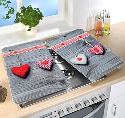 Wenko Placas Cobertoras de Vidrio Universales Corazones, Juego de 2 Piezas para Todos los Tipos de Cocinas, Vidrio Endurecido, 30 x 52 cm, Color Multicolor