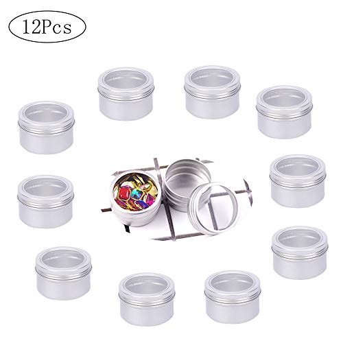 Wenlai 12pcs/120ML Redondo Latas de AluminioTarros,con Tapa Transparente Cajas de Aluminio Vacías para Cosméticos, para Arte de uñas,Almacenar Especias, Dulces, te o Regalos,Joyas de Diamantes