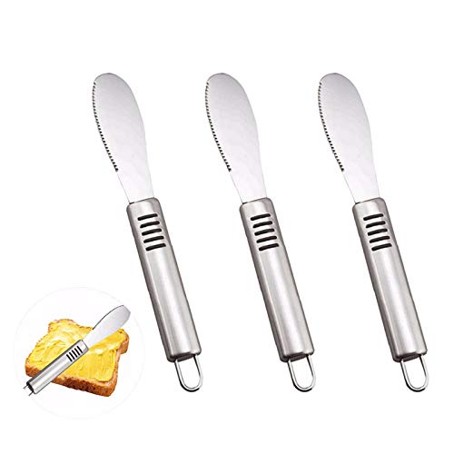 Wenlai 3 Piezas Cuchillos para Mantequilla, Cuchillos de Mesa de Acero Inoxidable Cuchillo para Queso, Cuchillo para Untar Mantequilla, con Borde Serrado, para Queso, Gelatina, Postre(Plata)