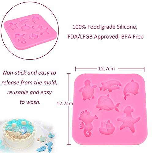 WENTS 1 PCS Silicone Marine Animal Cake Jelly Mold and 5 PCS Stainless Steel Animal Cookie Cutters for DIY Baking Cake Fondant Sugar Craft Pastry Bakeware Decoration