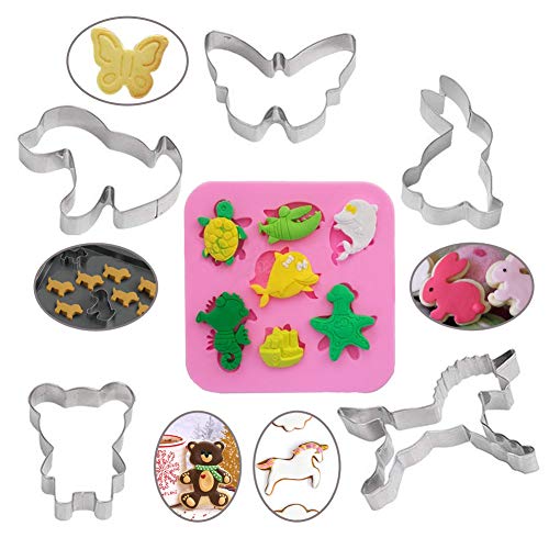 WENTS 1 PCS Silicone Marine Animal Cake Jelly Mold and 5 PCS Stainless Steel Animal Cookie Cutters for DIY Baking Cake Fondant Sugar Craft Pastry Bakeware Decoration