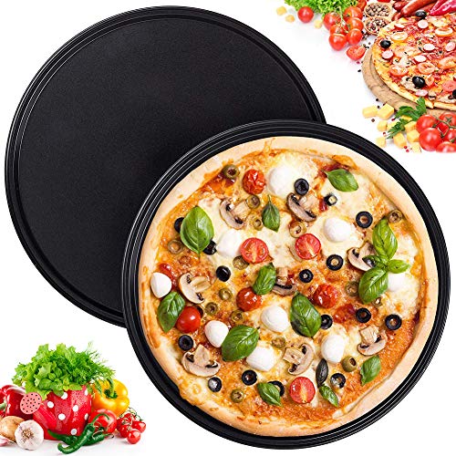 WENTS Bandejas Pizza Juego de 2 Acero al Carbono Bandejas Pizza Redondas Antiadherentes de 10 Pulgadas Resistente al Calor Adecuado para Fiestas Familiares de Cocina