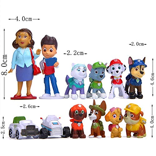 WENTS Caricatura Paw Dog Patrol Cake Topper Mini Juego de Figuras Niños Mini Juguetes Baby Shower Fiesta de cumpleaños Pastel Decoración Suministros 12 piezas