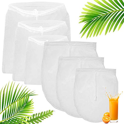 WENTS Filtros Malla Bolsa 6PCS Bolsa de Leche Bolsa de Leche de Nuez Algodón de Filtro de Leche Bolsa de Alimentos Bolsa para Colar Leche de Almendras para Leches de Nueces y Bebidas Vegetales