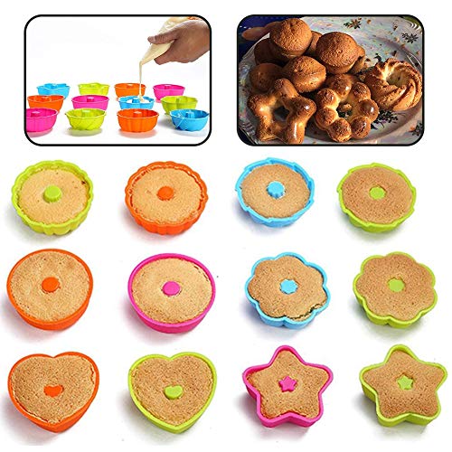 WENTS Molde de Silicona 24 Pieza Moldes para Pastelitos Silicona Antiadherente Forma de Postre, Vasos pequeños Molde para Calabaza, Estrella, Flor, corazón, savarin Formas Formas para Mini Cakes