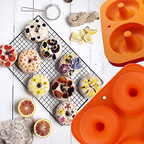 WENTS Molde para Donut de Silicona 2Pieza Antiadherente Molde de Silicona para Hornear Donut para Pasteles Galletas Bagels Magdalenas Lavavajillas Horno Microondas Congelador(Naranja/Verde)