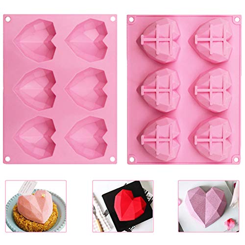 WENTS moldes de chocolate, forma de corazón, 6 rejillas, silicona, 3D, diamante, moldes de dulce, para decorar tartas, hornear, hacer dulces, chocolate, cupcake, 2 unidades