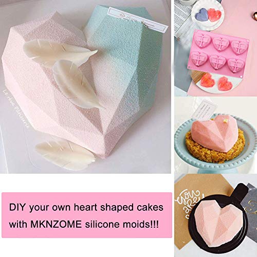 WENTS moldes de chocolate, forma de corazón, 6 rejillas, silicona, 3D, diamante, moldes de dulce, para decorar tartas, hornear, hacer dulces, chocolate, cupcake, 2 unidades