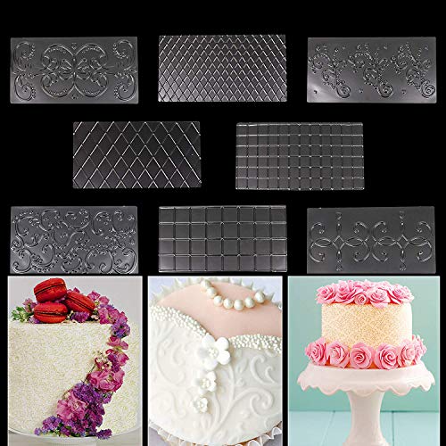 WENTS Textura Mat Rejilla Transparente Fondant Flor de Encaje para Hacer Tarta/Pastel Molde para Hornear Herramientas para Hornear Alfombra para Impresión en Transparente Glaseado Pastel Grabado 8pcs