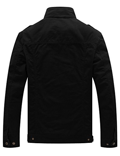 WenVen Chaqueta Algodón Militar Aviador Negro para Hombre Small