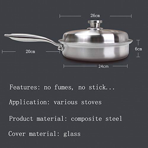 WENWEN Sartén Sartén 304 Antiadherente Sartén De Titanio Microcristalino De Acero Inoxidable, Sin Recubrimiento, Huevo Frito Olla con Tapa (Color : Silver, Size : 26cm)