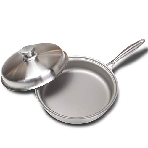 WENWEN Sartén Sartén 304 Antiadherente Sartén De Titanio Microcristalino De Acero Inoxidable, Sin Recubrimiento, Huevo Frito Olla con Tapa (Color : Silver, Size : 26cm)