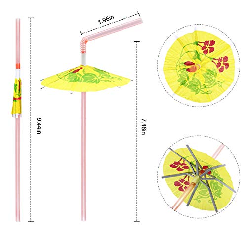 WEONE 200 Piezas Pajitas de plástico, Pajitas de Coctel Desechables Paraguas Fruta Pajitas para Bebidas sin BPA para Hawaiano Boda Bar Cumpleaños Fiesta, 24cm Multicolor