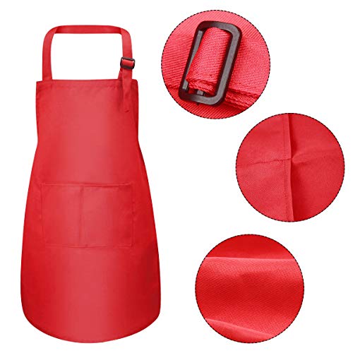 WEONE Niños Delantal y Gorro de Cocinero, Ajustable Delantal Infantil con 2 Bolsillos para Niños Niñas, Niñito Delantales de Cocina de Chef para Cocinar Hornear Pintar Artesanía (7-13 Años) (Rojo)