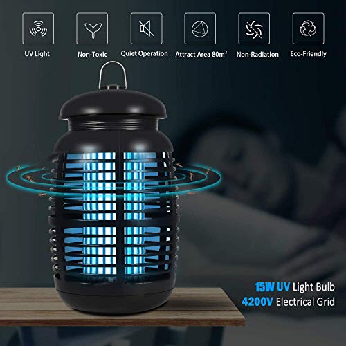 Wesimplelife Lámpara Antimosquitos 15W 4000V Lampara para Mata Mosquitos Insectos Bug Zapper con Luz UV y cajón Limpio Lámpara de Alto Voltaje para Matar Insectos Moscas Polillas para Casa Jardín