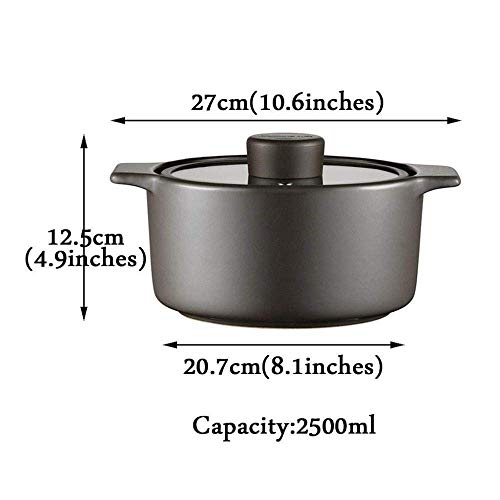 WEWE Olla para estofar Cazuela de Arcilla Cazuela de cerámica - Mejora de la Resistencia a Altas temperaturas Nutrición Liberación Completa Deliciosa Capacidad Duradera 2500ml_Black