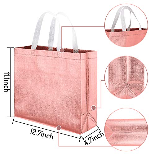 Whaline Juego de 12 Bolsas Reutilizables Supermercado con Asa, Bolsa de Regalo No-tejida,Bolsa de Compras,Bolsa de Promoción, para Fiestas,Eventos,Bodas,Cumpleaños(Oro Rosa, Oro, Plateado)