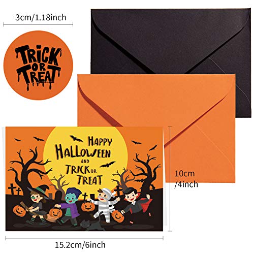 Whaline Paquete de 18 tarjetas de felicitación de Halloween con sobres adhesivos – búho, calabaza, bruja, fantasma, cementerio, araña para truco o tratamiento, regalos de fiesta, 5 x 7 pulgadas