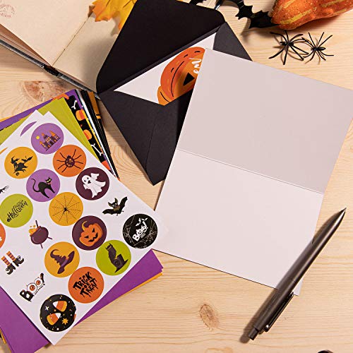 Whaline Paquete de 18 tarjetas de felicitación de Halloween con sobres adhesivos – búho, calabaza, bruja, fantasma, cementerio, araña para truco o tratamiento, regalos de fiesta, 5 x 7 pulgadas