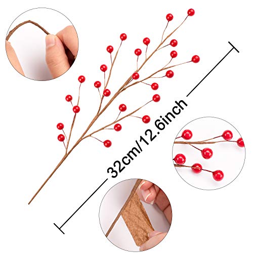 Whaline Red Berry Twig Stem, 12 Unidades de púas de Bayas de borgoña Artificiales para decoración de árbol de Navidad, San Valentín, Manualidades, Boda, decoración del hogar de Vacaciones