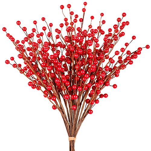 Whaline Red Berry Twig Stem, 12 Unidades de púas de Bayas de borgoña Artificiales para decoración de árbol de Navidad, San Valentín, Manualidades, Boda, decoración del hogar de Vacaciones