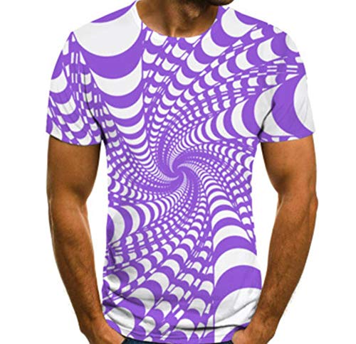 Whirlpool Rayas Blancas Violetas 3D Impreso Tops Cuello Redondo Casual Manga Corta para Hombres Mujeres Verano Camisetas Personalizadas,S