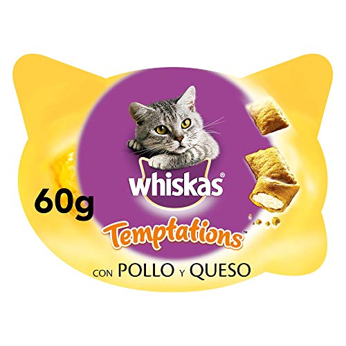 Whiskas Premios Temptations para educar a tu gato, sabor pollo (pack de 8 x 60g)