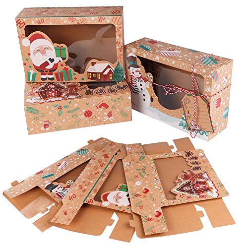 WHK Cajas de Papel navideñas de 12 Piezas - Cajas de Galletas de Chocolate y Dulces navideños, Caja de Pastel de Magdalenas y Muffins Suministros para Fiestas de Navidad