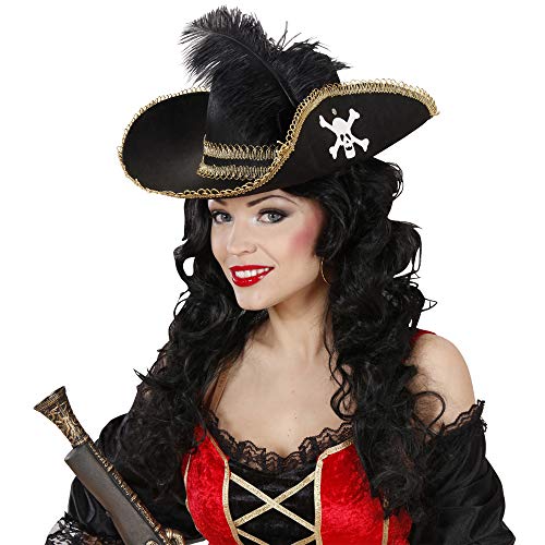 WIDMANN Sombrero Pirata con cráneo y Plumas, Color Negro, Talla única (2591L)