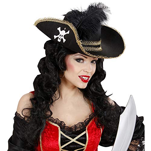 WIDMANN Sombrero Pirata con cráneo y Plumas, Color Negro, Talla única (2591L)