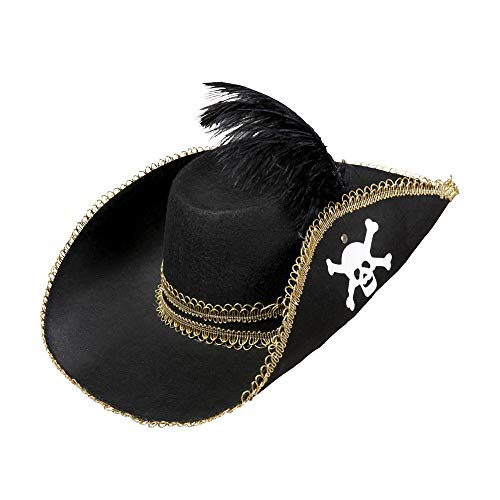 WIDMANN Sombrero Pirata con cráneo y Plumas, Color Negro, Talla única (2591L)