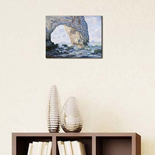 Wieco Art MON-0001 – Reproducción del lienzo La Manneporte de Claude Monet, famosas pinturas al óleo – paisaje de mar, playa, fotos sobre lienzo, decoración de pared, arte para oficina