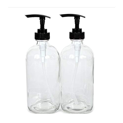 Wii 2 PCS 16 Oz Grande 480ml Botella Alimentador del jabón líquido ámbar Bomba de Cristal con la Bomba de la loción de Acero Inoxidable for el detergente lociones casera (Color : Clear)