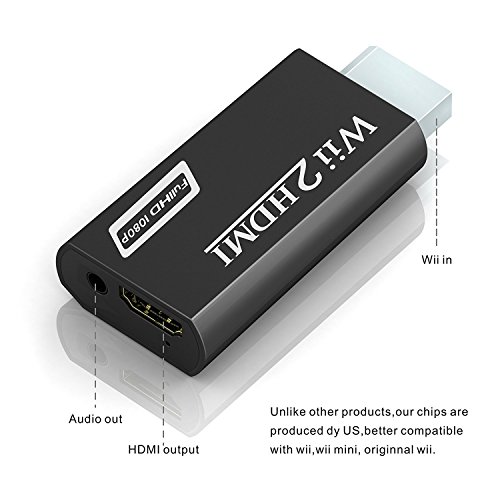 Wii a HDMI adaptador, gana Wii a HDMI convertidor conector con salida de vídeo de 1080p/720p y 3,5 mm Audio - Soporta todos los modos de visualización de Wii (Wii a HDMI Negro)