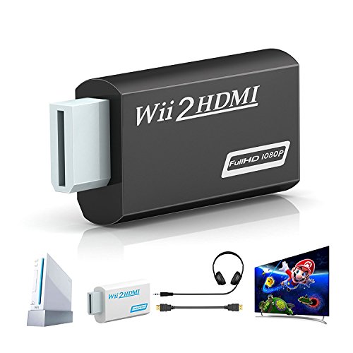 Wii a HDMI adaptador, gana Wii a HDMI convertidor conector con salida de vídeo de 1080p/720p y 3,5 mm Audio - Soporta todos los modos de visualización de Wii (Wii a HDMI Negro)